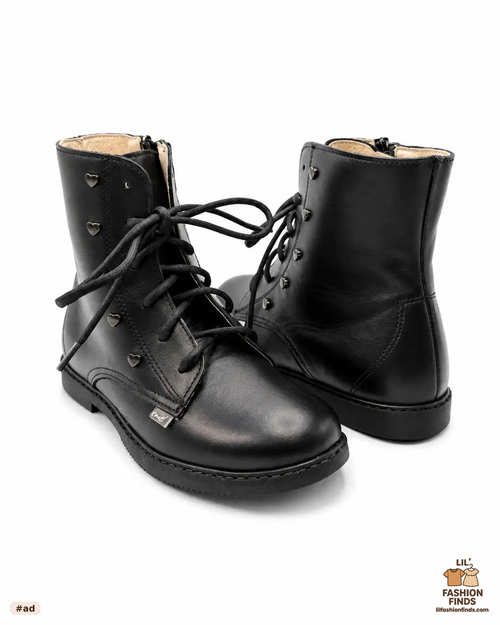 Black Smooth Heart Stud Bootie