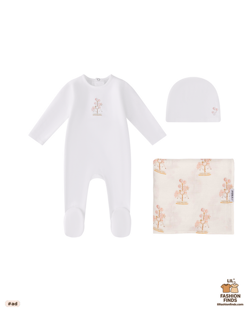 White Water Print Carousel Layette Set