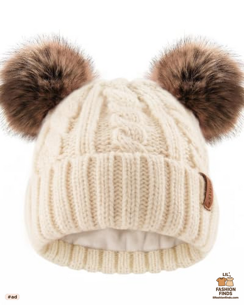 Toddler Winter Knit Beanie with Pom-Poms