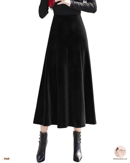Vintage Velvet Pleated Midi Skirt