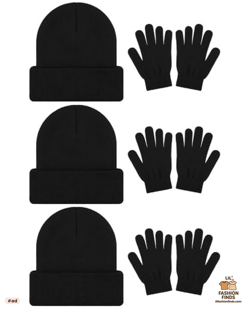 6 Pack Winter Beanies & Gloves Set