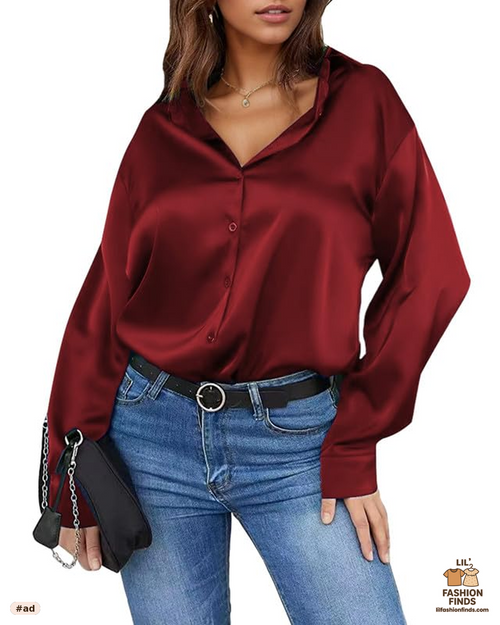 Satin Silk Button Down Blouse
