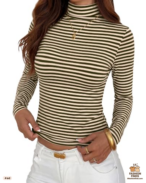 Long Sleeve Turtleneck Striped Shirt