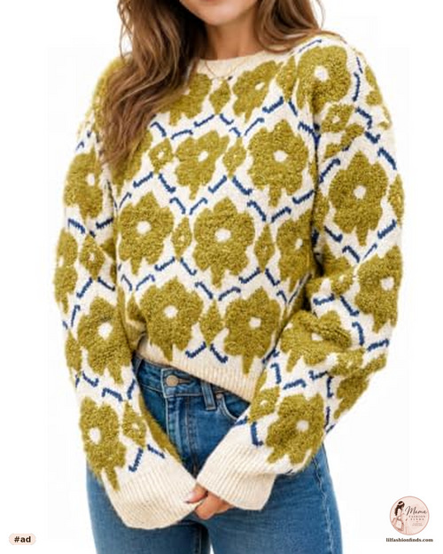 Floral Crewneck Pullover Sweater
