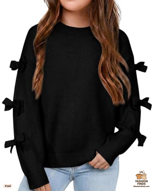 Girls Bow Sweater Knit Pullover