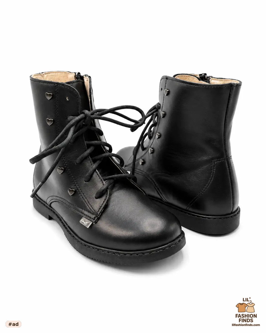 Black Smooth Heart Stud Bootie