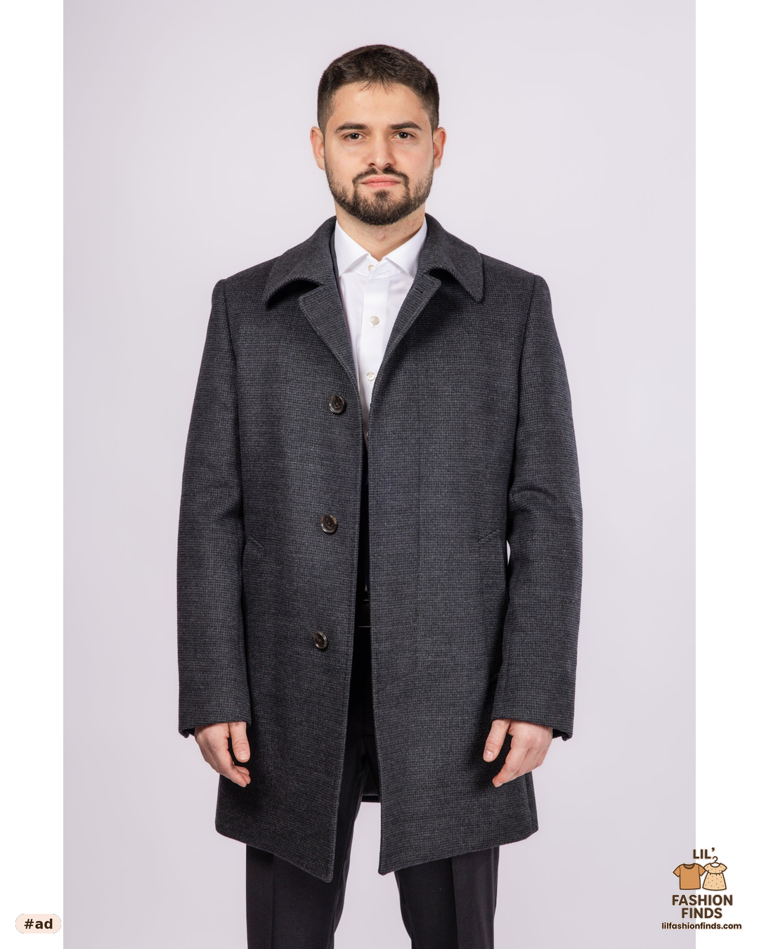 Grey Check Collared Wool Car Coat