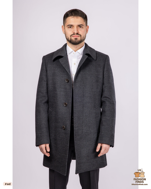 Grey Check Collared Wool Car Coat