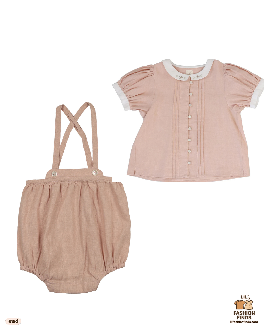 Pintuck Collar Blouse with Linen Suspender Bloomers