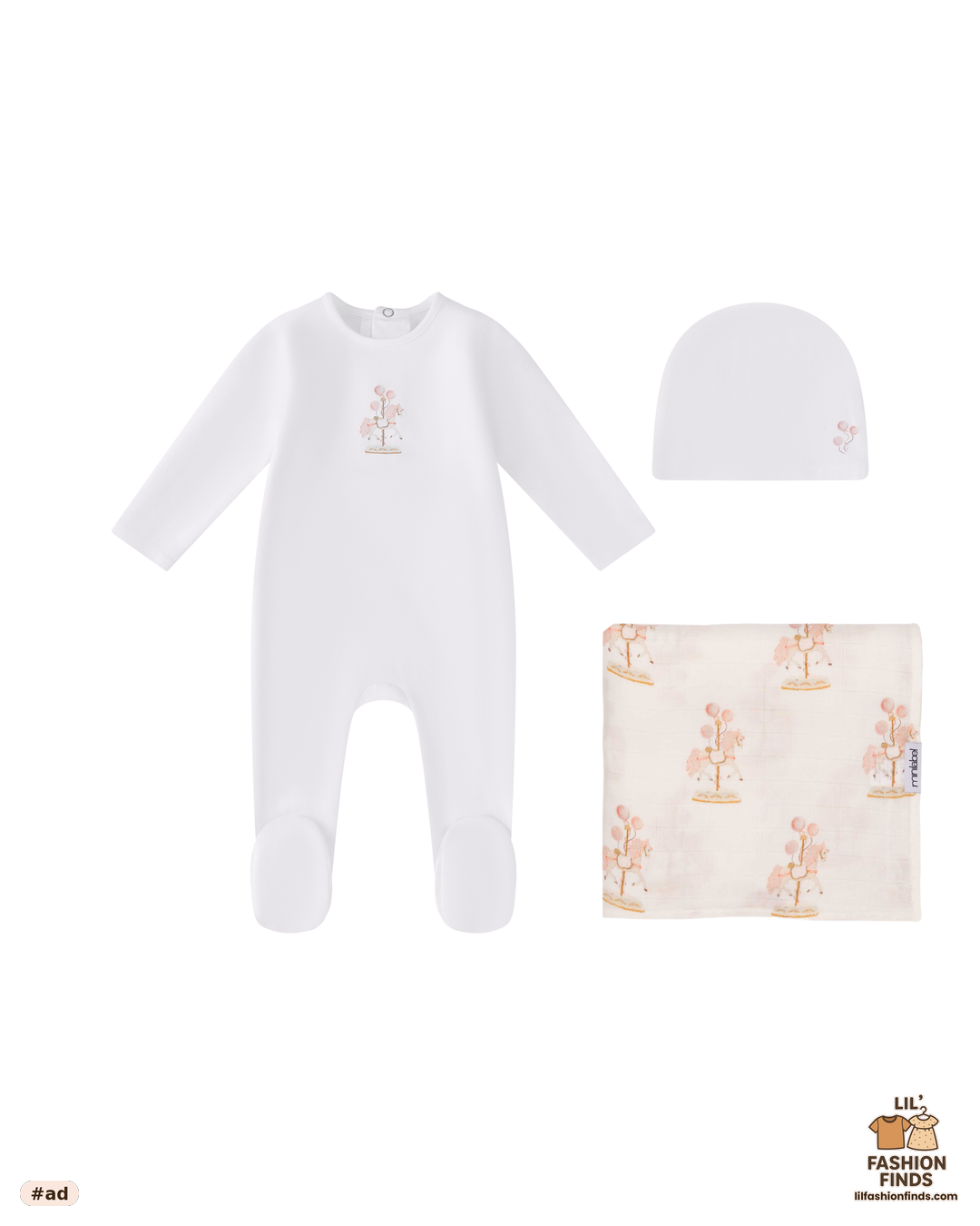 White Water Print Carousel Layette Set