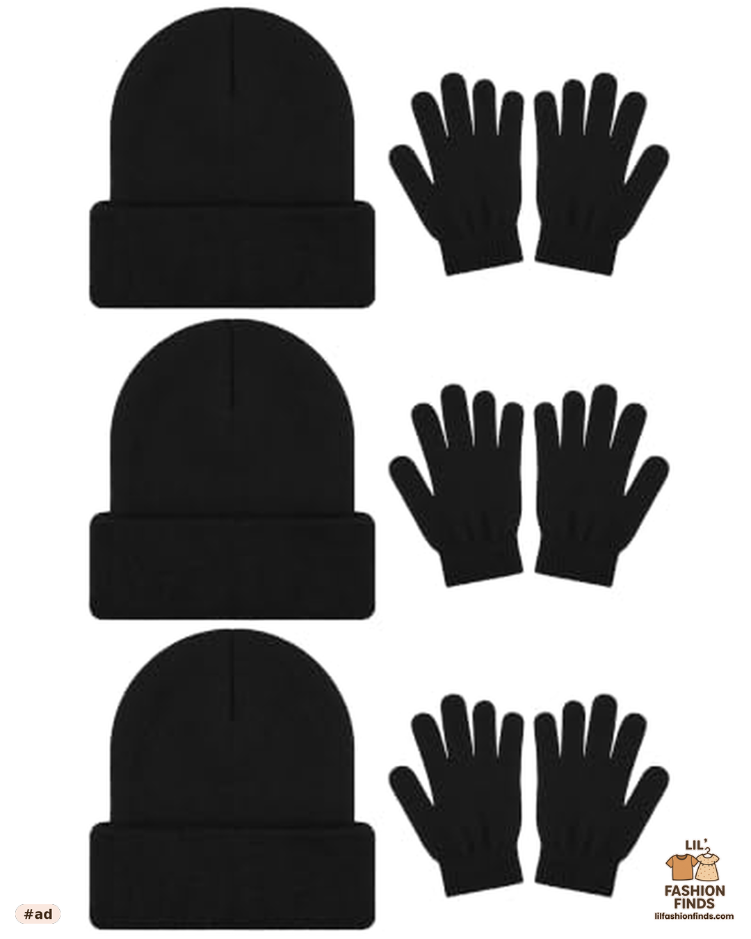 6 Pack Winter Beanies &amp; Gloves Set