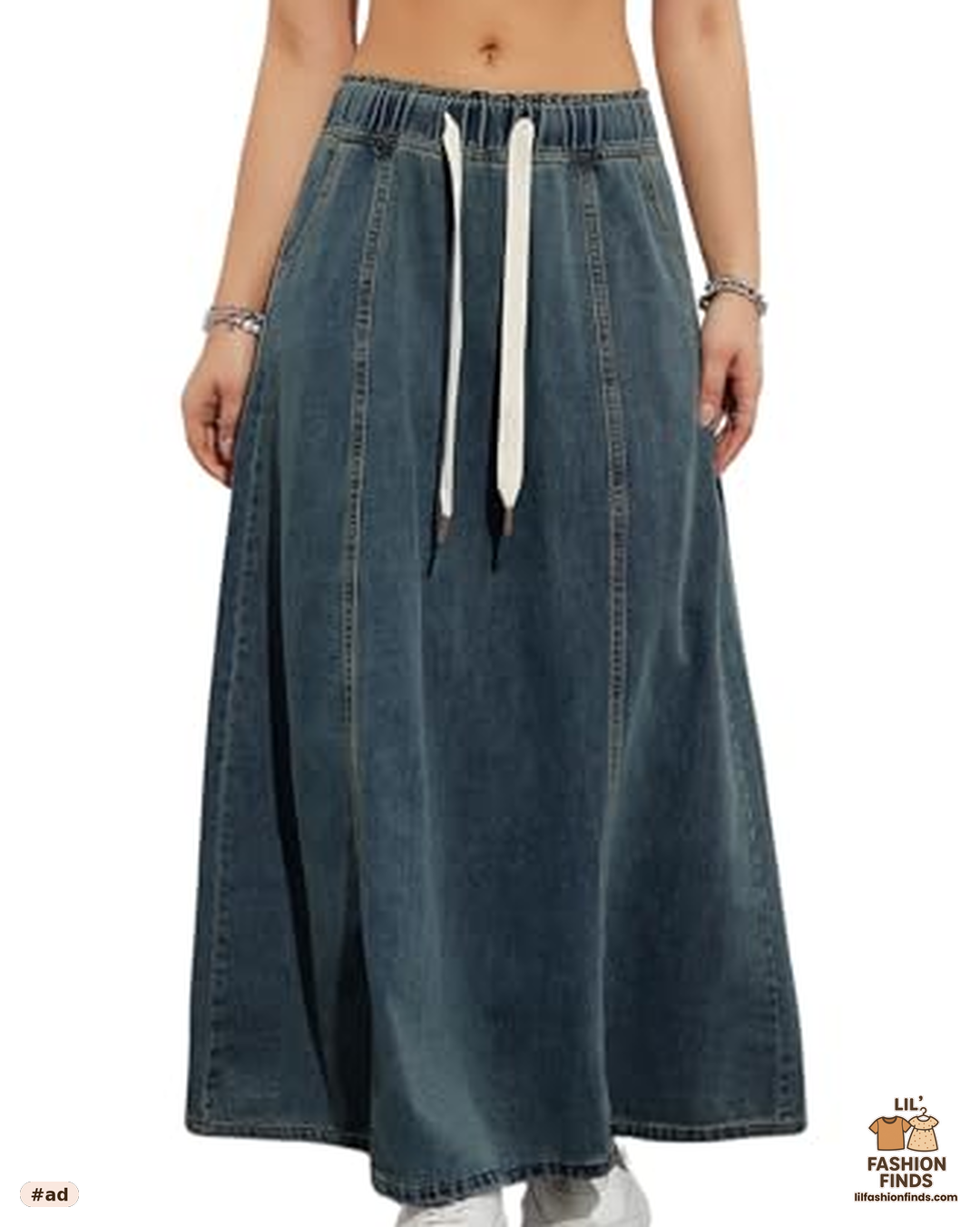 Paperbag Elastic High Waist Maxi Denim Skirt