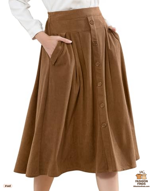 Corduroy Long Pleated Skirt