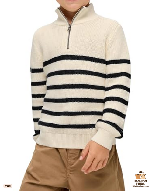 Striped Quarter Zip Sweater