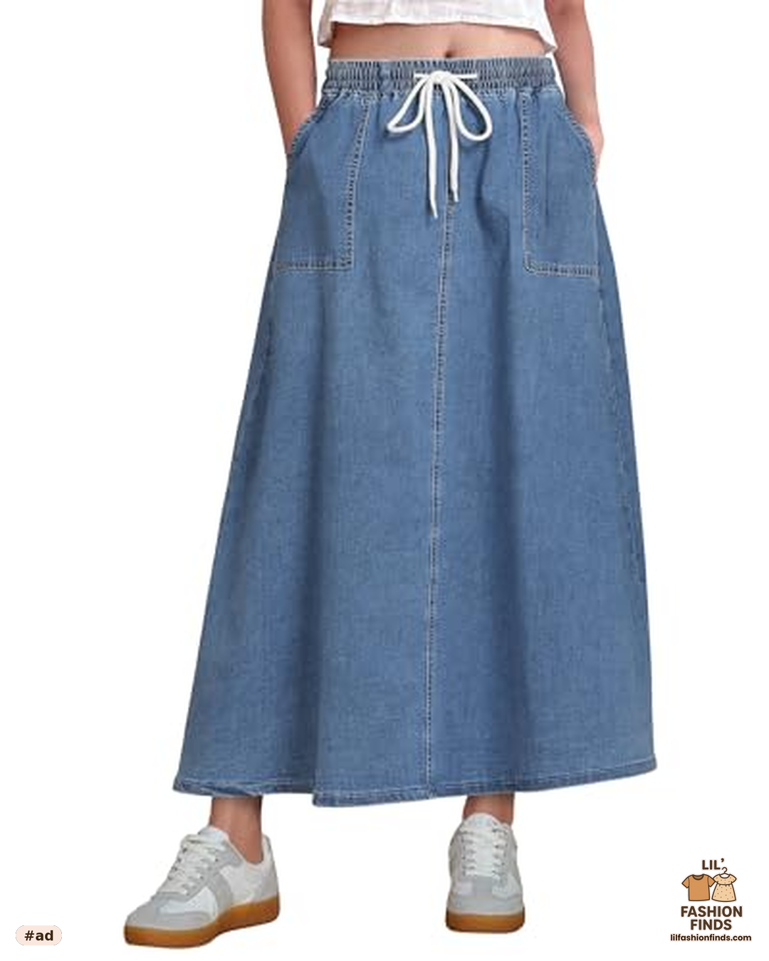 Denim A-Line Maxi Skirt with Pockets