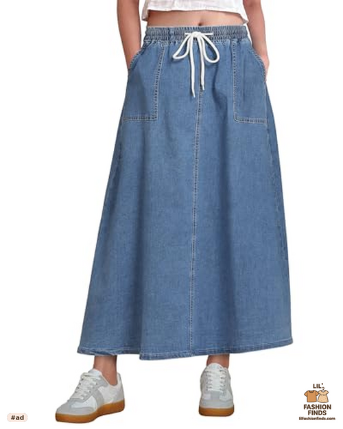 Denim A-Line Maxi Skirt with Pockets