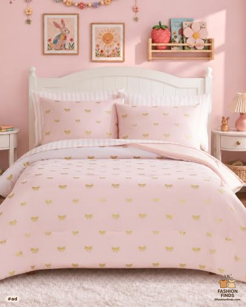 Twin Comforter Set - Gold Foil Bows
