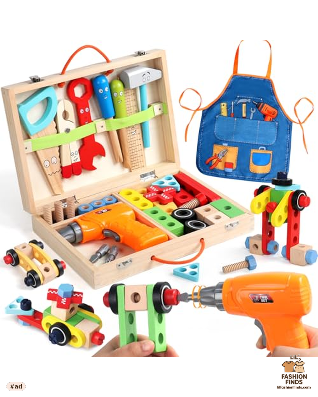 Wooden Kids Tool Set with Drill