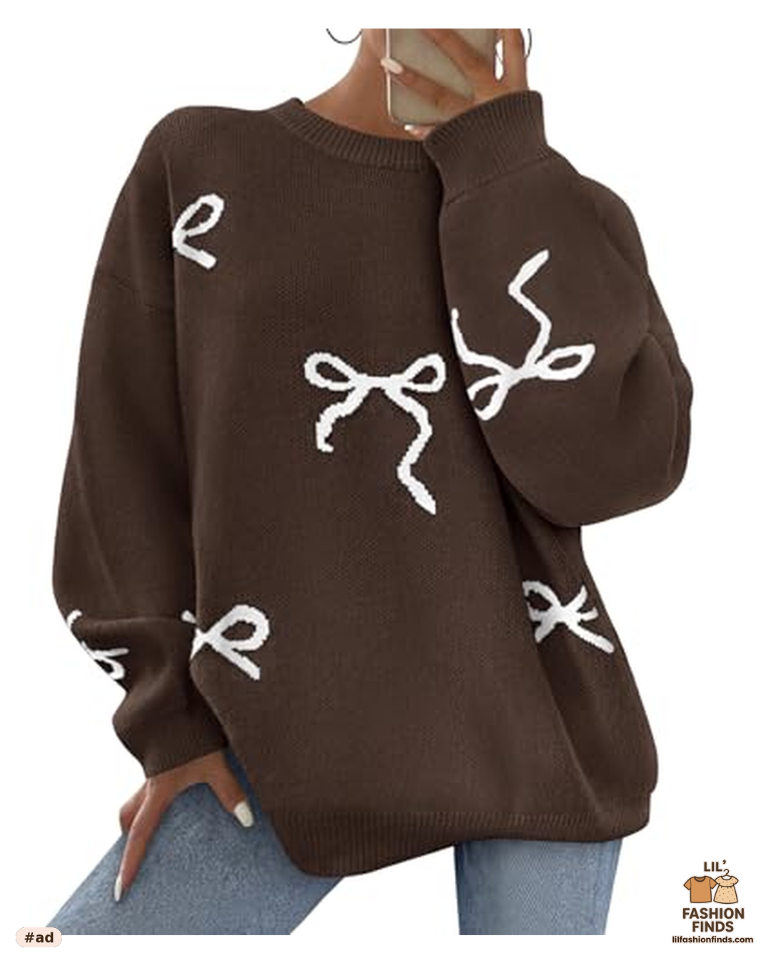 Long Sleeve Bow Oversized Sweater