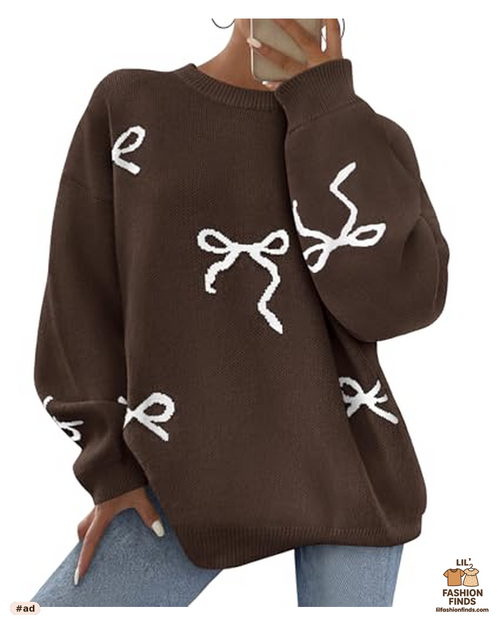 Long Sleeve Bow Oversized Sweater