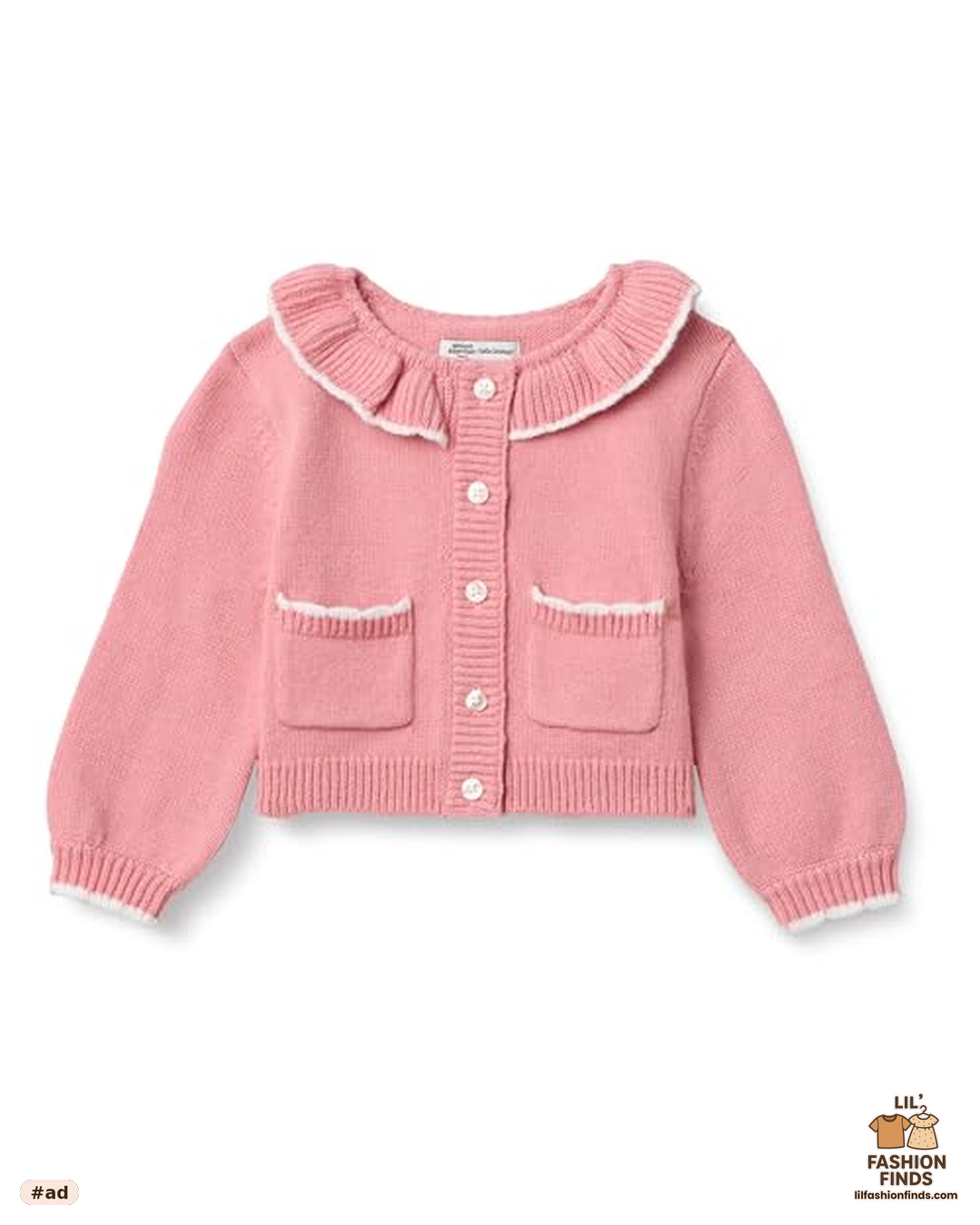 Cardigan Sweater with Ruffle Neck