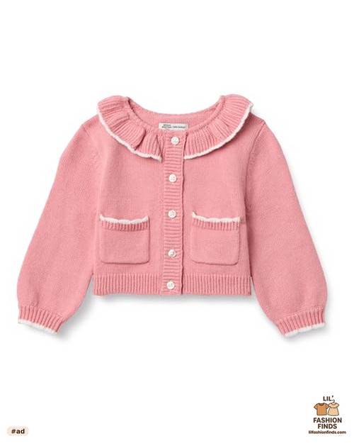 Cardigan Sweater with Ruffle Neck