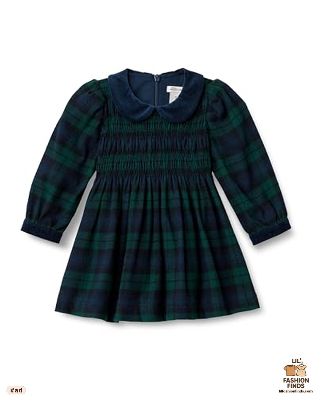 Long Sleeve Flannel Dress with Velvet Collar