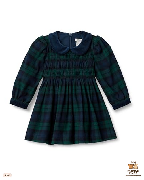 Long Sleeve Flannel Dress with Velvet Collar