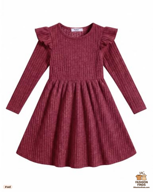 Toddler Girl Knitted Ruffle Sleeve Dress