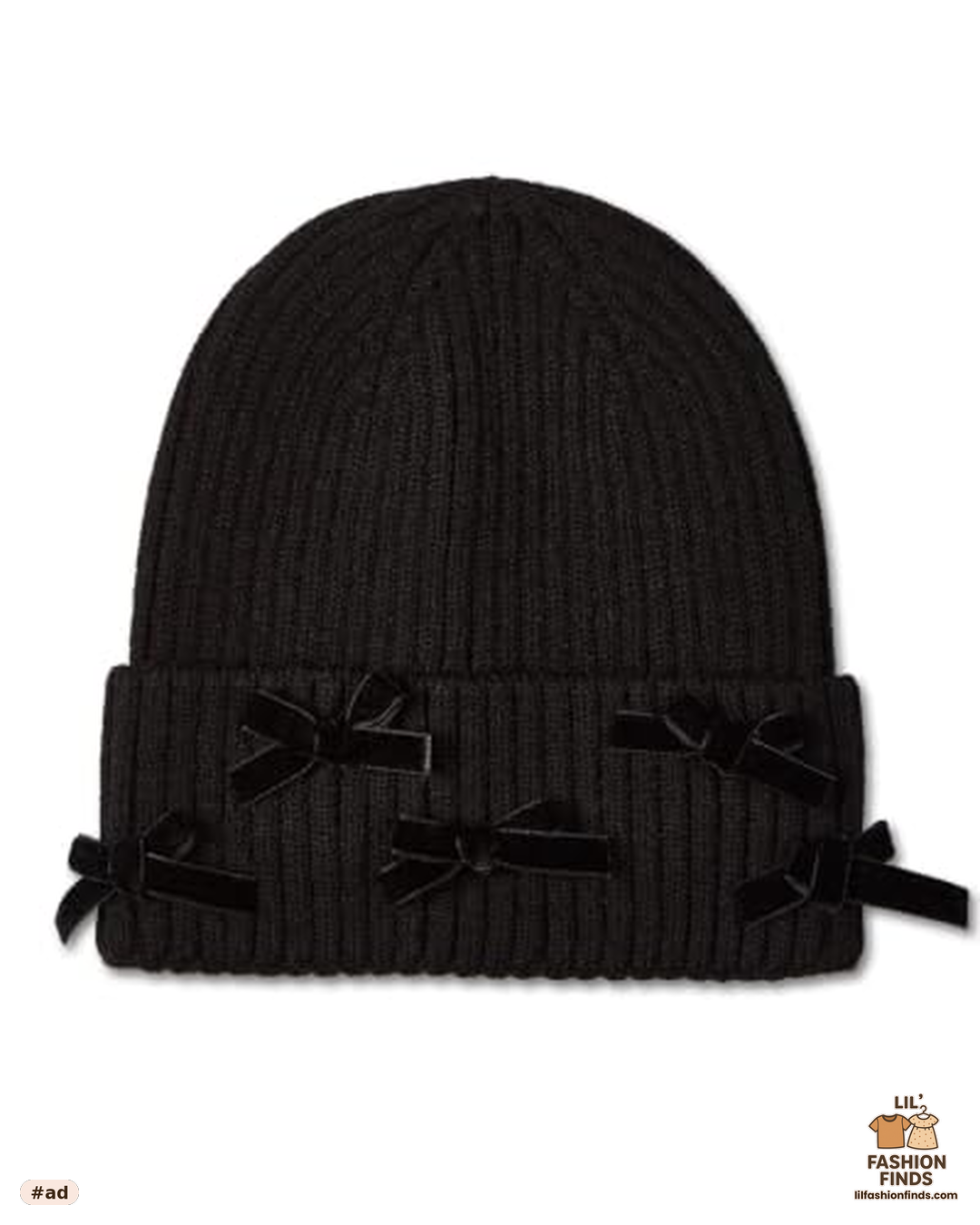 Ribbed All-Over Bows Cuffed Beanie