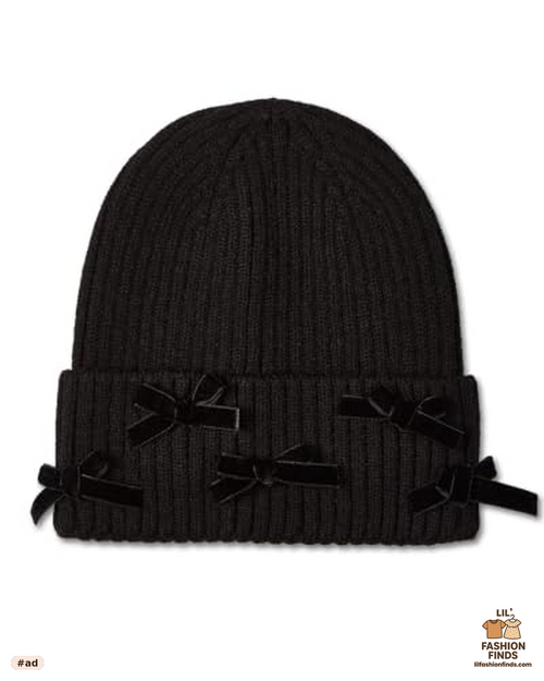 Ribbed All-Over Bows Cuffed Beanie