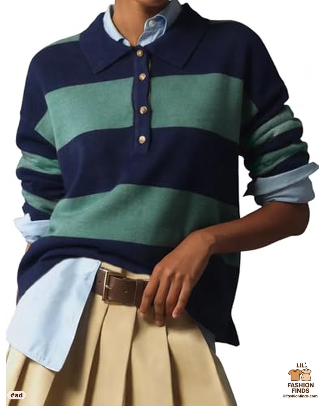 Polo Sweater Striped Collared