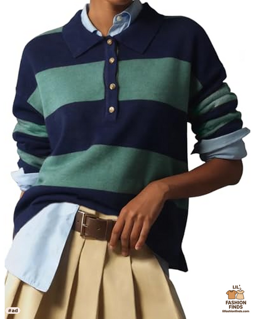 Polo Sweater Striped Collared