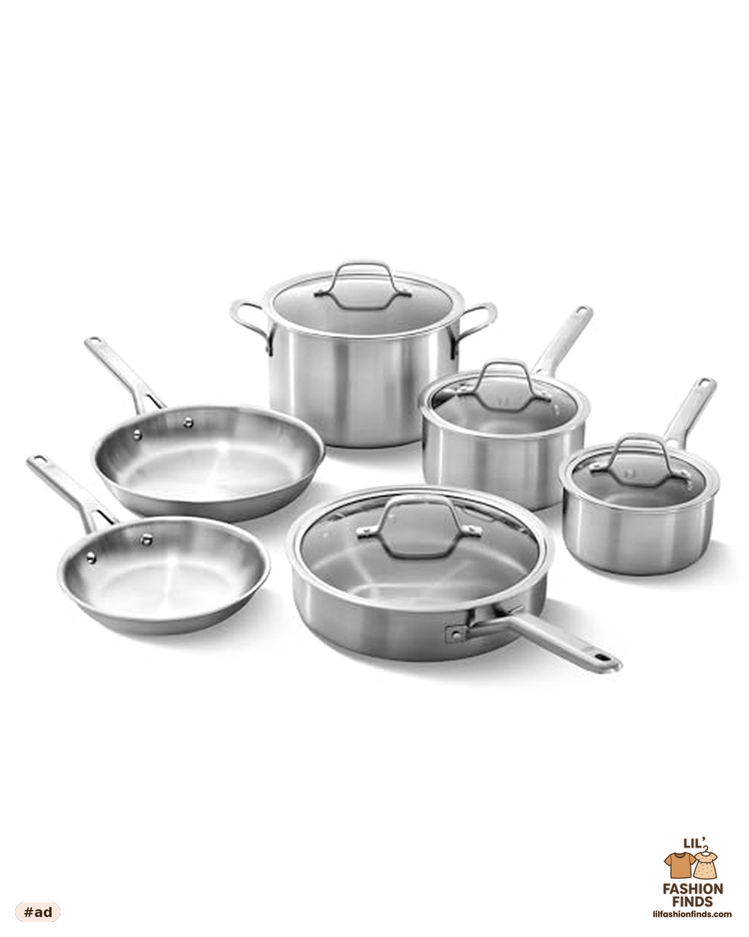 Calphalon Brushed 3-Ply Stainless Steel Cookware Set