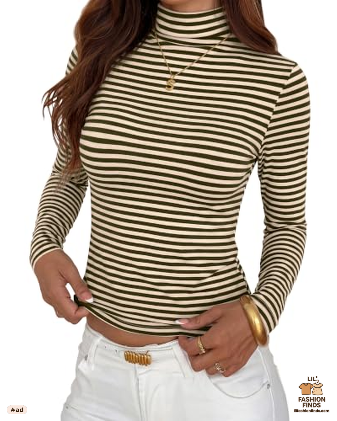 Long Sleeve Turtleneck Striped Shirt