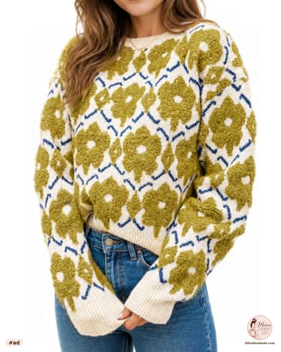 Floral Crewneck Pullover Sweater