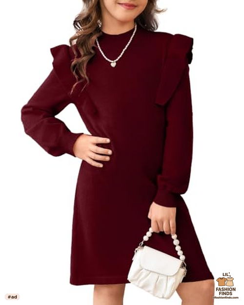 Girls Fall Sweater Dress Cute Ruffle