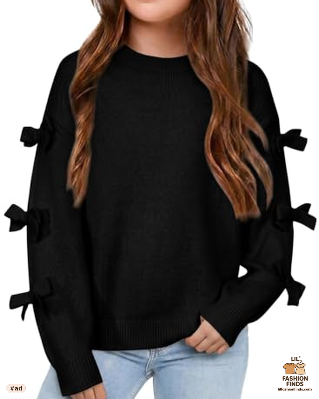 Girls Bow Sweater Knit Pullover
