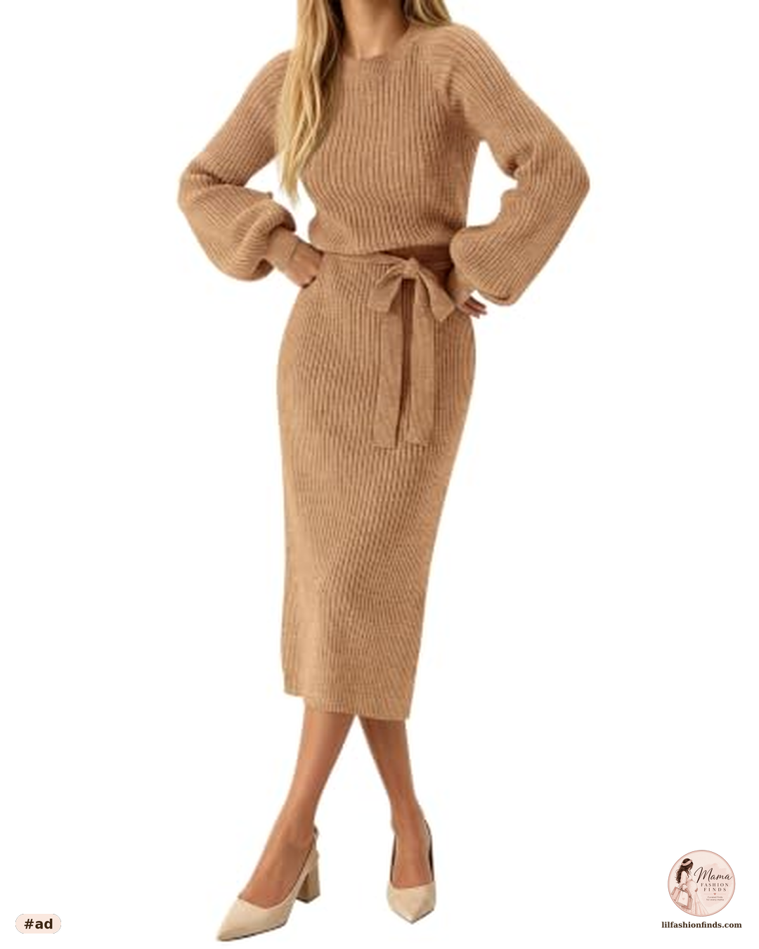 Ribbed Knit Sweater Dress with Back Slit