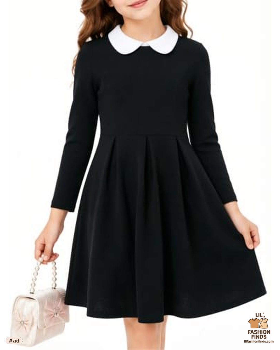Girls Long Sleeve A-Line Dress Peter Pan Collar