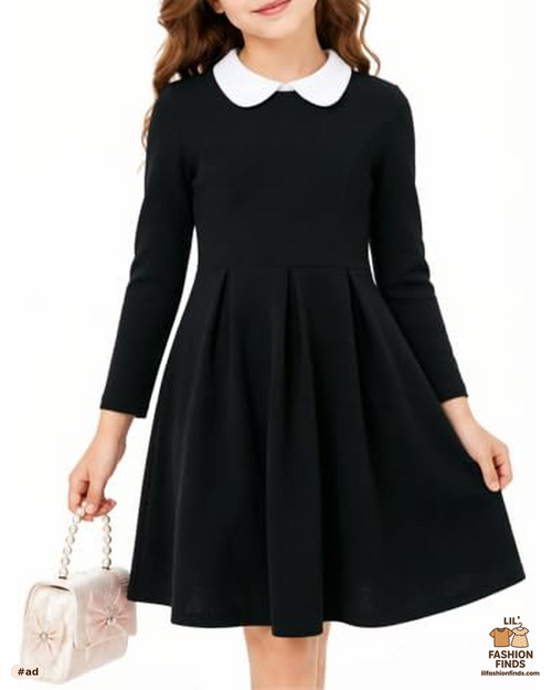 Girls Long Sleeve A-Line Dress Peter Pan Collar