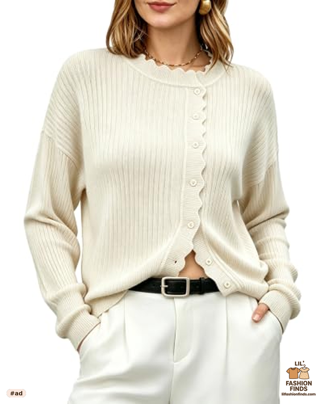 Wool Blend Crew Neck Cardigan