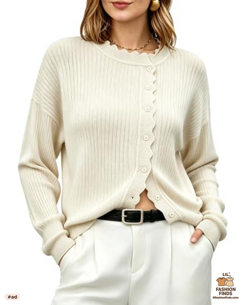 Wool Blend Crew Neck Cardigan