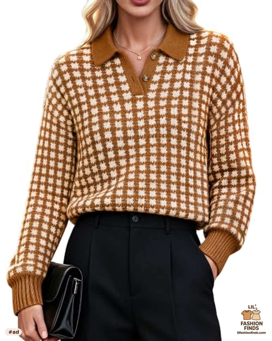V Neck Polo Knit Pullover Sweater