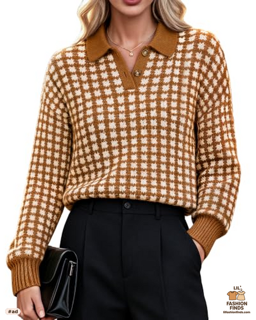 V Neck Polo Knit Pullover Sweater