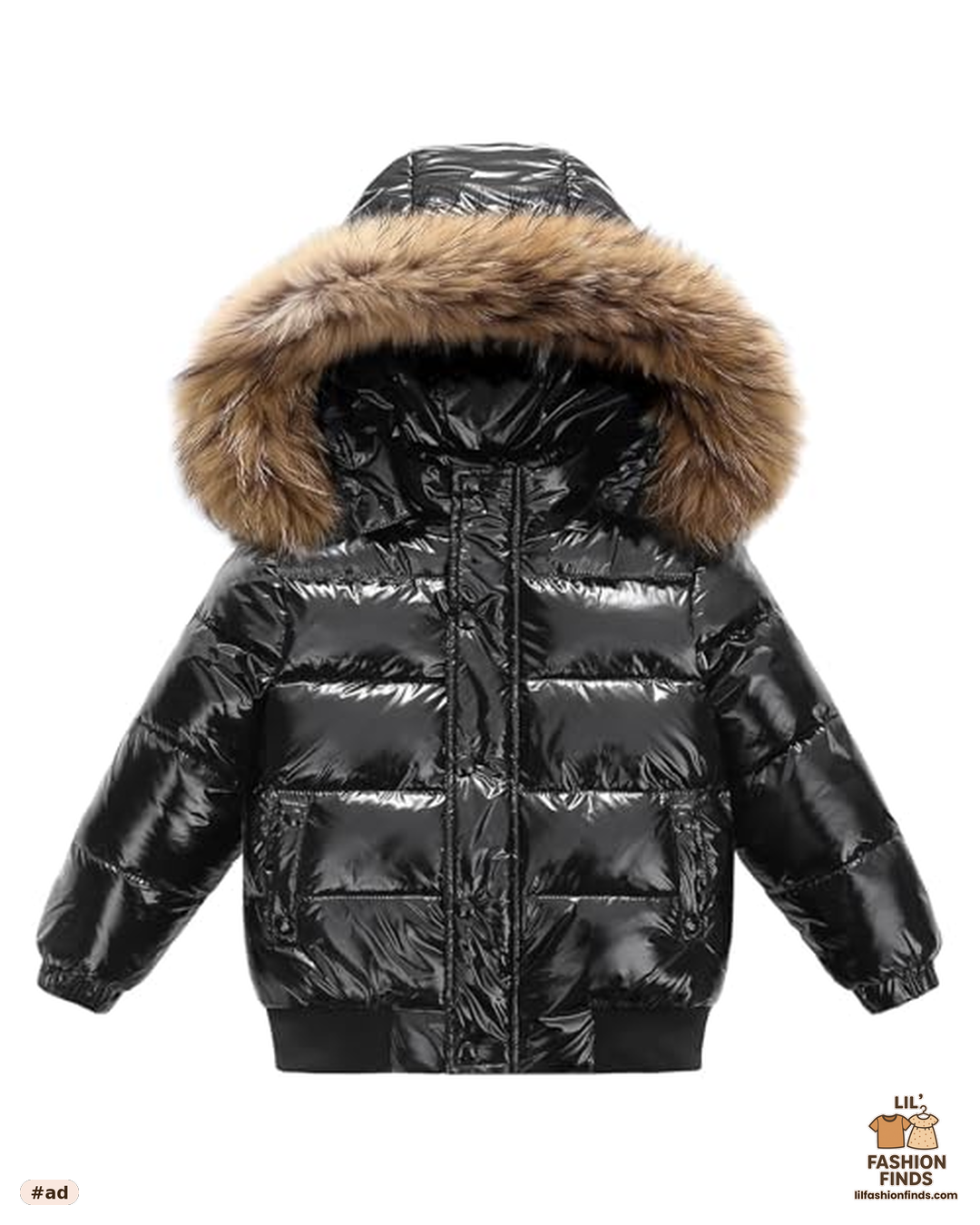 Metallic Puffer Jacket with Faux Fur