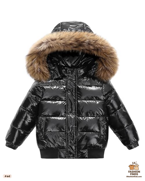 Metallic Puffer Jacket with Faux Fur